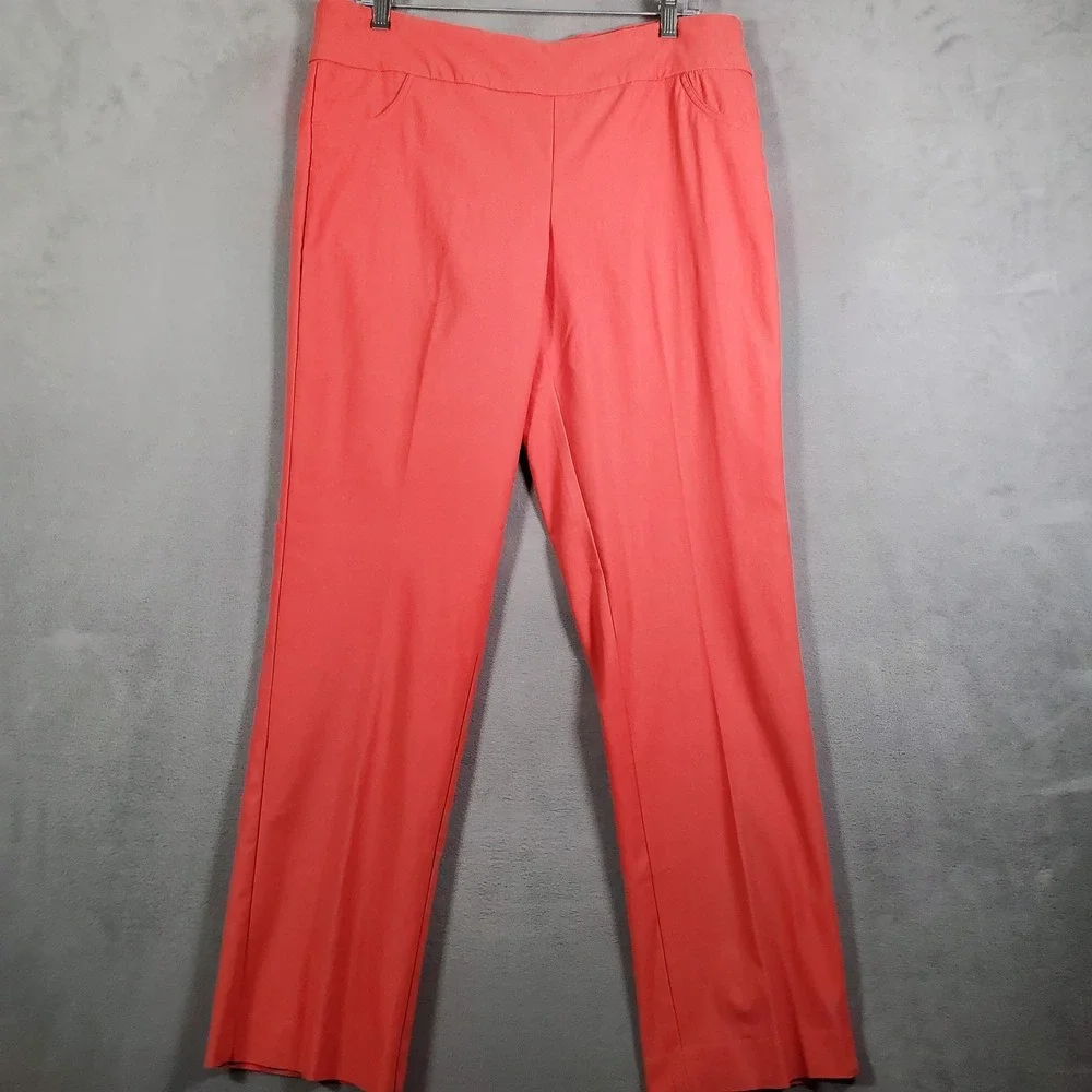 Lior Paris Pants Womens 14 Coral Jannie Pull On Straight Leg Minimal Career Luxe